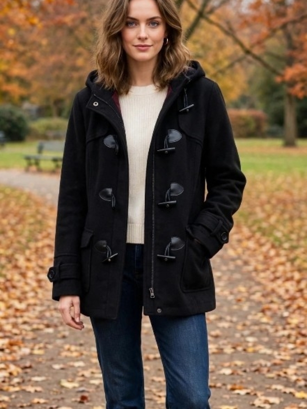 Maralyn & Me Black Hooded Toggle Pea Coat